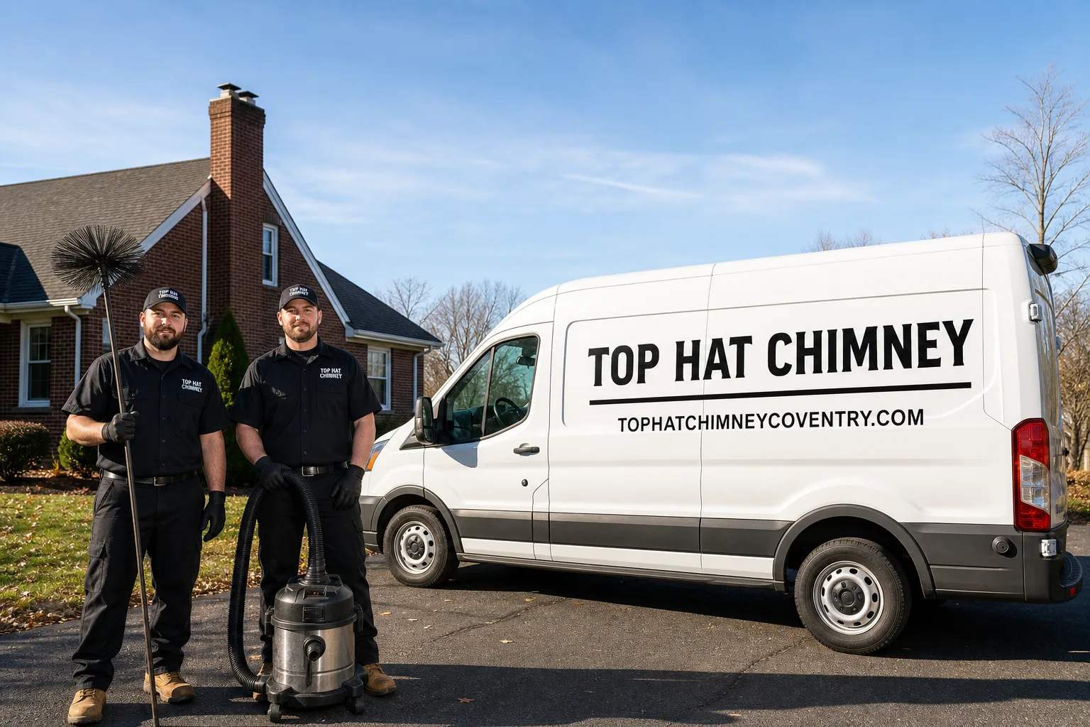 Top Hat Chimney chimney cleaning service vehicle and crew in Coventry, CT